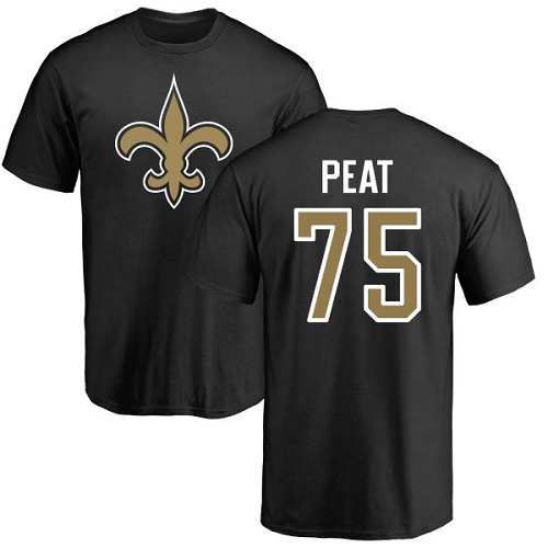 Men New Orleans Saints Black Andrus Peat Name and Number Logo NFL Football #75 T Shirt->nfl t-shirts->Sports Accessory